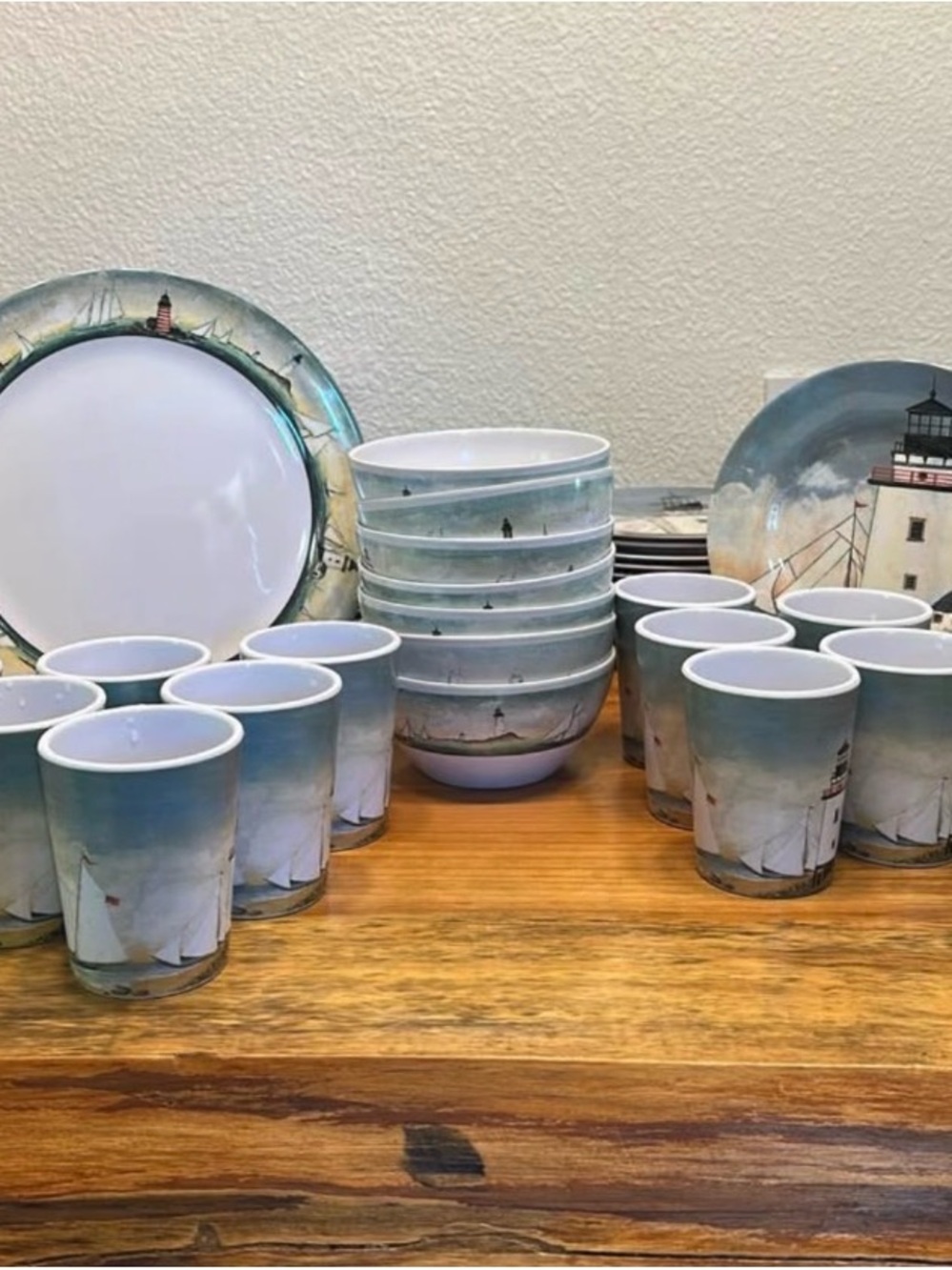 Vintage Sakura "By The Sea" Lighthouse 43-Piece Melamine Picnic/Patio Set